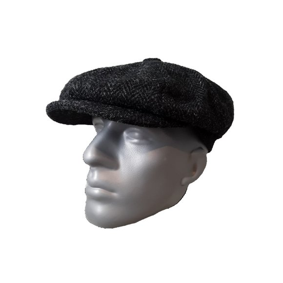 PEAKY BLINDERS Hartside Harris Tweed® Newsboy Cap HS28 in BLACK - PICK SIZE - Picture 4 of 11